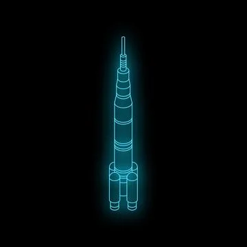 Neon blue rocket launching in space exploration Stock Illustration