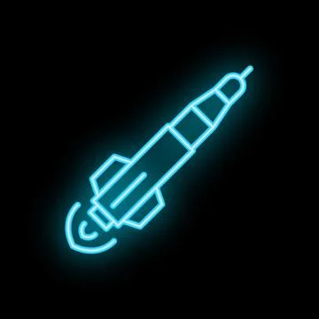 Neon blue rocket launching upward through the air Stock Illustration