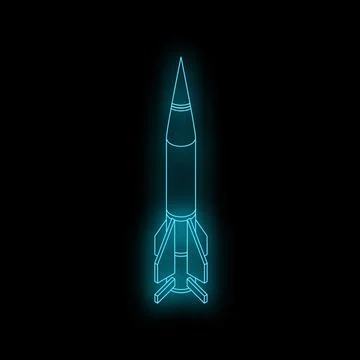 Neon blue rocket missile ready for launch on black background Stock Illustration
