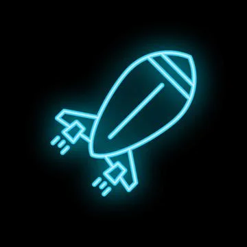 Neon blue rocket ship flying through space icon Stock Illustration