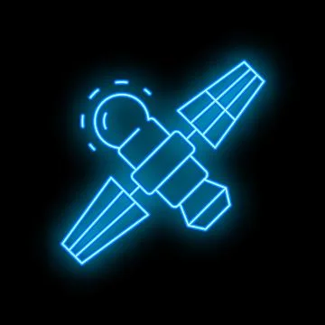 Neon blue satellite transmitting data in space Stock Illustration
