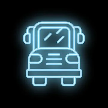 Neon blue school bus shining in the dark Stock Illustration
