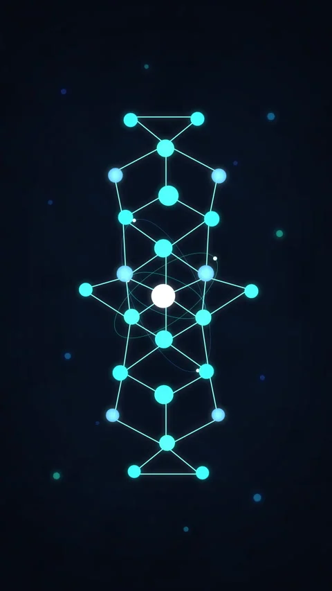Neon blue sci fi network node connection grid HUD motion graphic loop Video stock 346638594