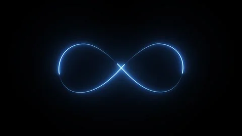 Neon blue seamless looping infinity symbol animation on a dark background Stock Footage 333457578