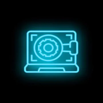 Neon blue secure online data storage and protection icon Stock Illustration