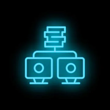 Neon blue server icon connecting two computers for big data management Stock Illustration