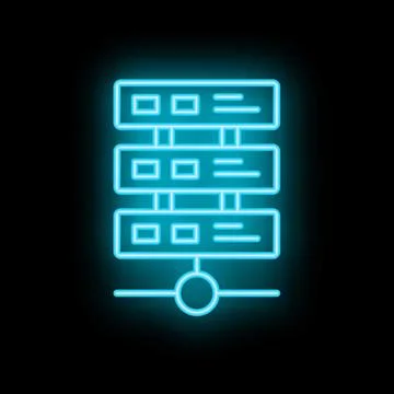 Neon blue server icon glowing on black background イラスト素材