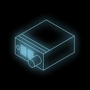 Neon blue server icon glowing on black background Stock Illustration