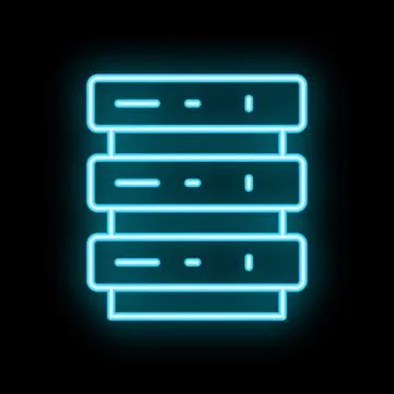 Neon blue server icon glowing against black background イラスト素材