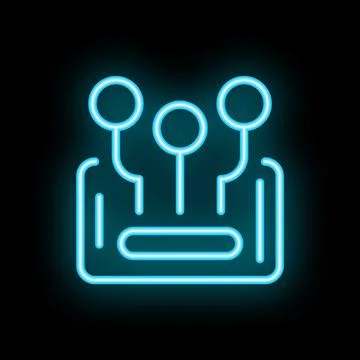Neon blue server icon glowing against black background Illustrazione stock
