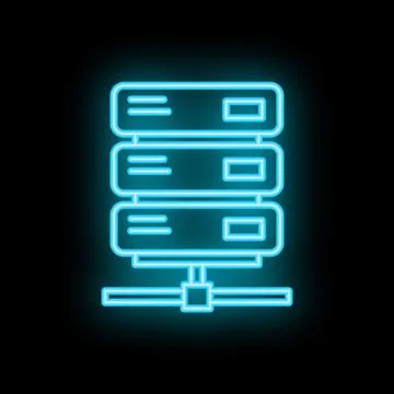 Neon blue server icon representing data storage and network connectivity Illustrazione stock
