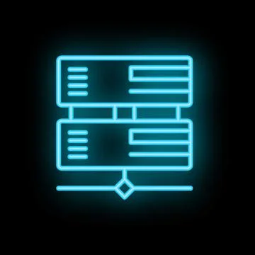 Neon blue server icon representing data storage and network infrastructure Stock Illustration