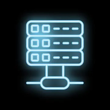 Neon blue server icon representing data storage and network connectivity 스톡 일러스트