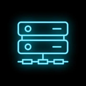 Neon blue server icon representing data storage and network connectivity Illustrazione stock