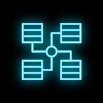 Neon blue server network connecting on black background Illustrazione stock