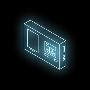 Neon blue server rack cabinet glowing in dark isometric view イラスト素材