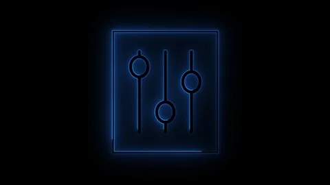 Neon Blue Settings Control Panel Icon Animation on Black Background. Glowin.. Vidéo 340243268