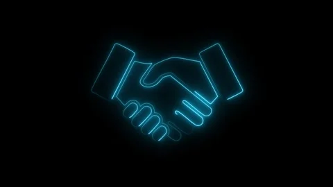 Neon blue shaking hands icon representing agreement and partnership in busi.. Stockbeeldmateriaal 338287831