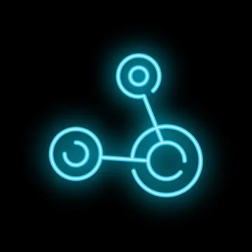 Neon blue share icon glowing on black background 스톡 일러스트