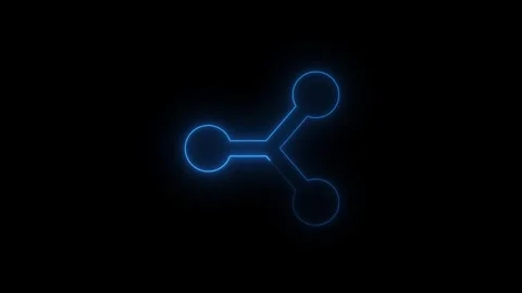 Neon Blue Share Network Icon on Black Background.Glowing connected nodes sy.. Stock Footage 340486505