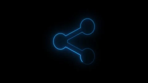 Neon Blue Share Network Icon on Black Background.Glowing connected nodes sy.. Stock Footage 340486509