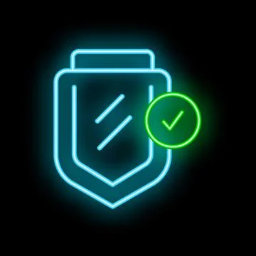 Neon blue shield with check mark symbolizing security and protection イラスト素材
