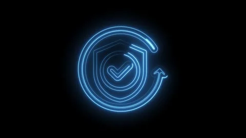 Neon blue shield with checkmark and circular arrow animation representing s.. Stock Footage 346103993