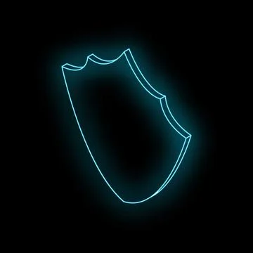Neon blue shield glowing on black background symbolizing protection Stock Illustration