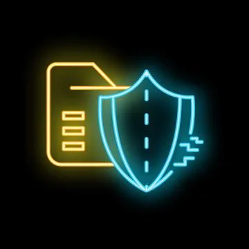 Neon blue shield protecting folder icon symbolizing data security Illustrazione stock