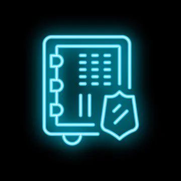 Neon blue shield protecting notebook representing data security concept イラスト素材