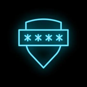 Neon blue shield protecting password with six asterisks Stock Illustration