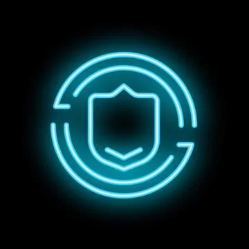 Neon blue shield providing cyber security in digital world Stock Illustration