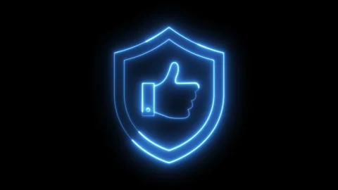 Neon blue shield with thumbs-up animation, looping on a dark background, ap.. Stock Footage 318385995