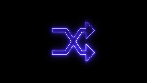Neon blue shuffle icon glowing on black background representing random musi.. Stock Footage 345548161