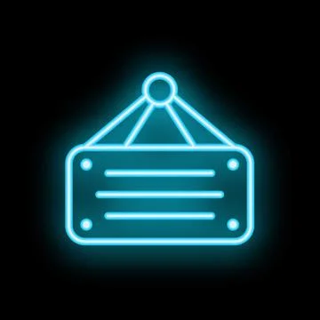Neon blue sign hanging from ceiling on a black background Stock Illustration