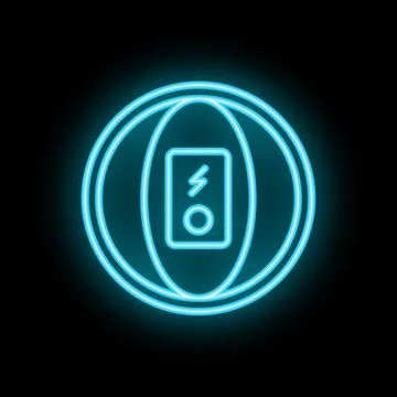 Neon blue sign showing wireless charging technology on black background Stock Illustration