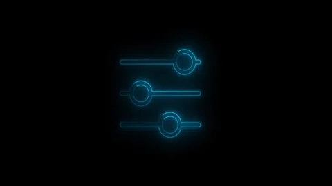 Neon Blue Slider Controls Icon Animation on Black Background. Glowing adjus.. Vidéo 340243274