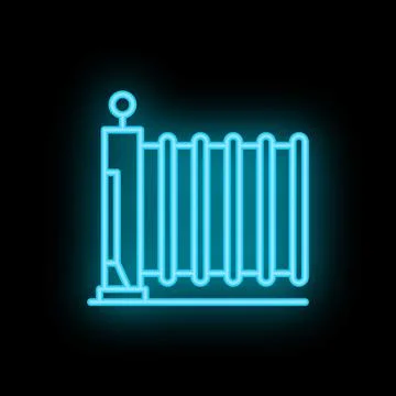 Neon blue sliding automatic gate icon glowing on black background Illustrazione stock