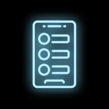 Neon blue smartphone displaying checklist interface on black background 스톡 일러스트