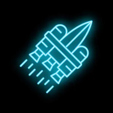 Neon blue spaceship taking off leaving a trail in space Stock Illustration