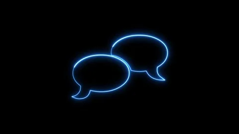 Neon blue speech bubble icon pulsating on black background footage. Vídeos de archivo 337081746