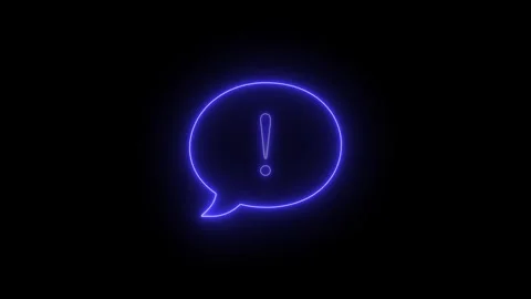Neon blue speech bubble icon with glowing exclamation mark glowing against .. Stock Footage 345548158