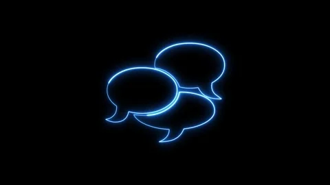 Neon blue speech bubbles flickering in darkness for digital design. Vidéo 337081732