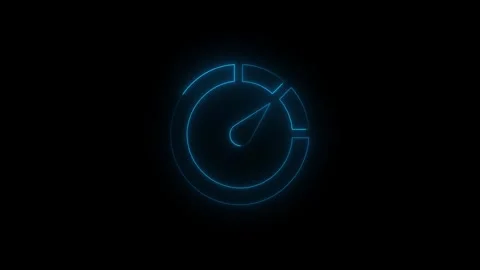Neon Blue Speedometer Gauge Icon on Black Background.Glowing speed and perf.. Stock Footage 340601214