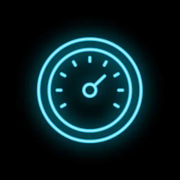 Neon blue speedometer glowing on black background Stock Illustration