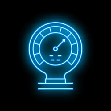 Neon blue speedometer glowing on dark background Stock Illustration