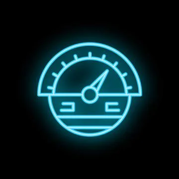 Neon blue speedometer glowing on dark background Stock Illustration