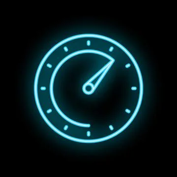 Neon blue speedometer showing increasing speed on black background Stock Illustration