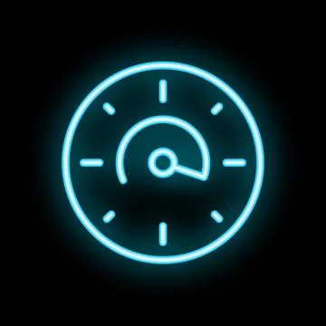 Neon blue speedometer showing performance on black background Stockillustratie