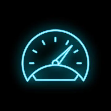 Neon blue speedometer showing progress on black background Stock Illustration